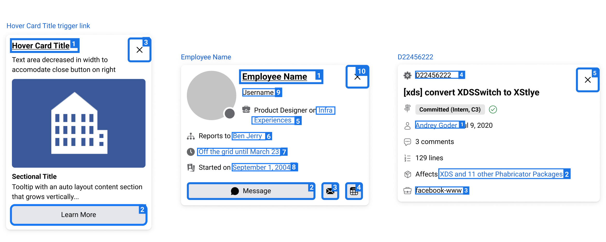 example of hovercards with improvements for keyboard and screen reader users