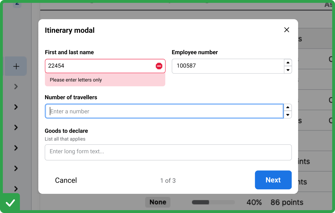 example of a best practice where form rules are used in a modal