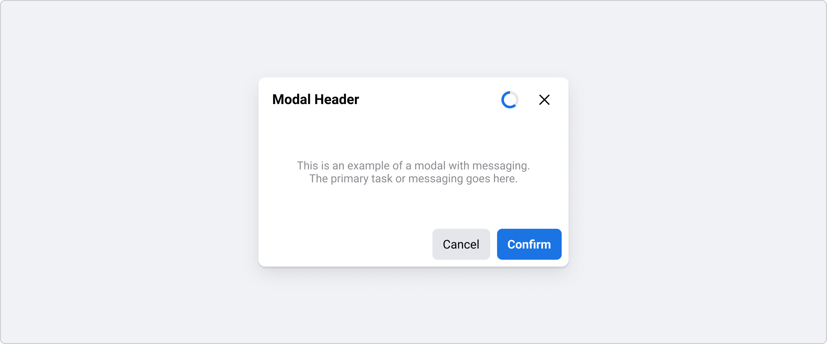 Example of a modal web component containing messaging