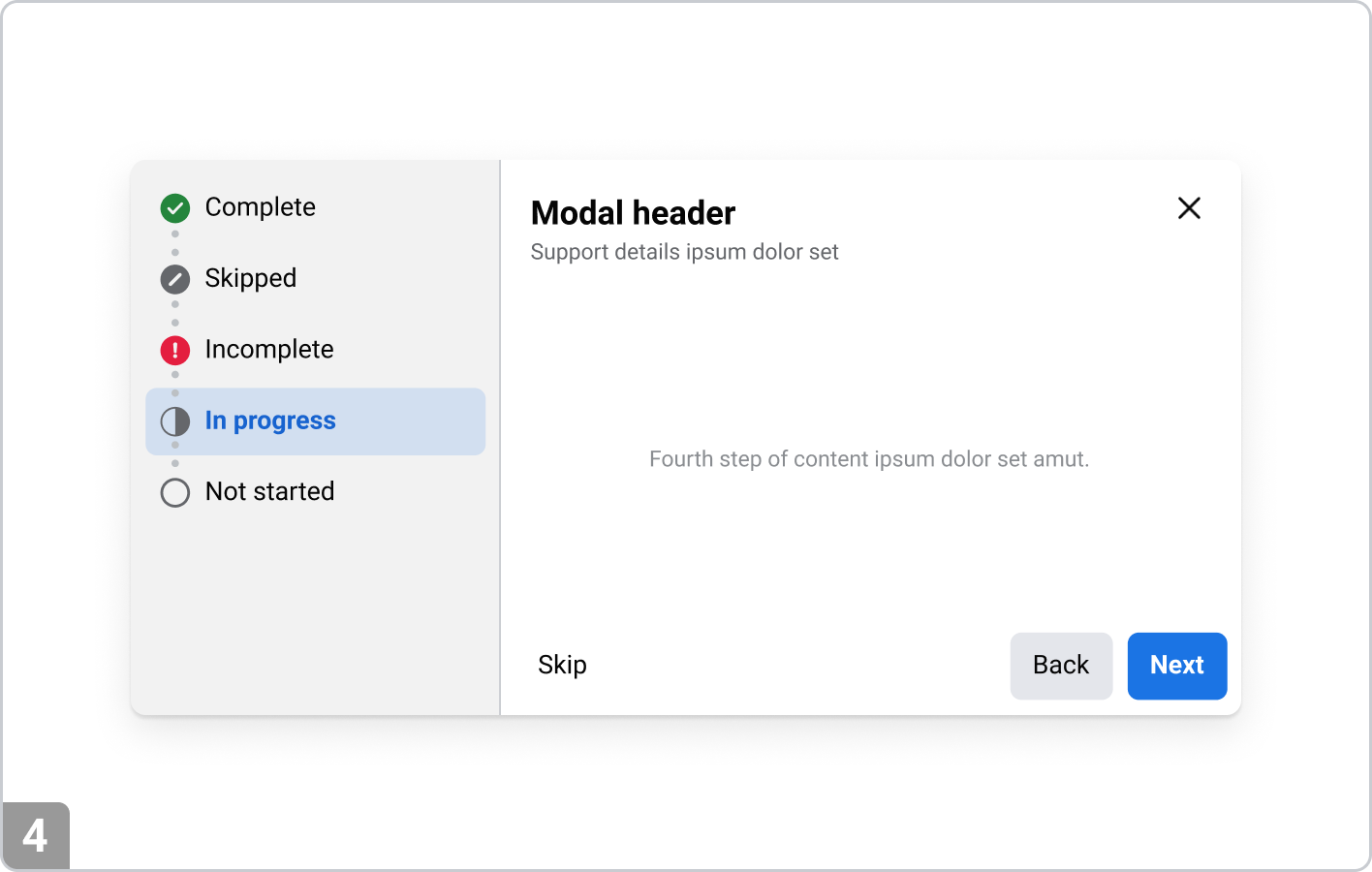 Example of a multi-step modal with a left panel