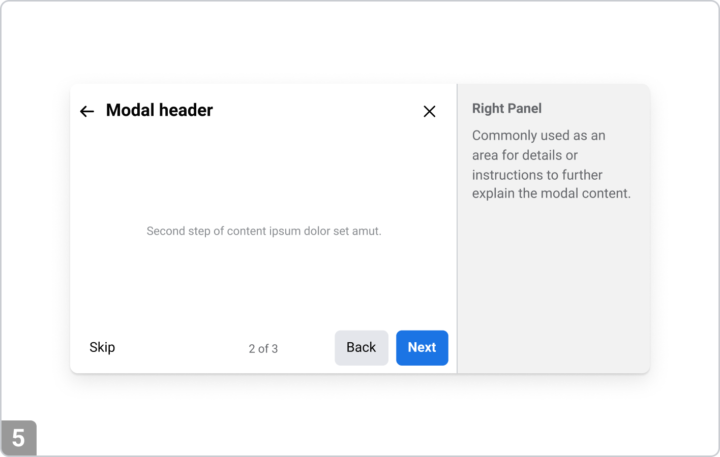 Example of a multi-step modal with right panel